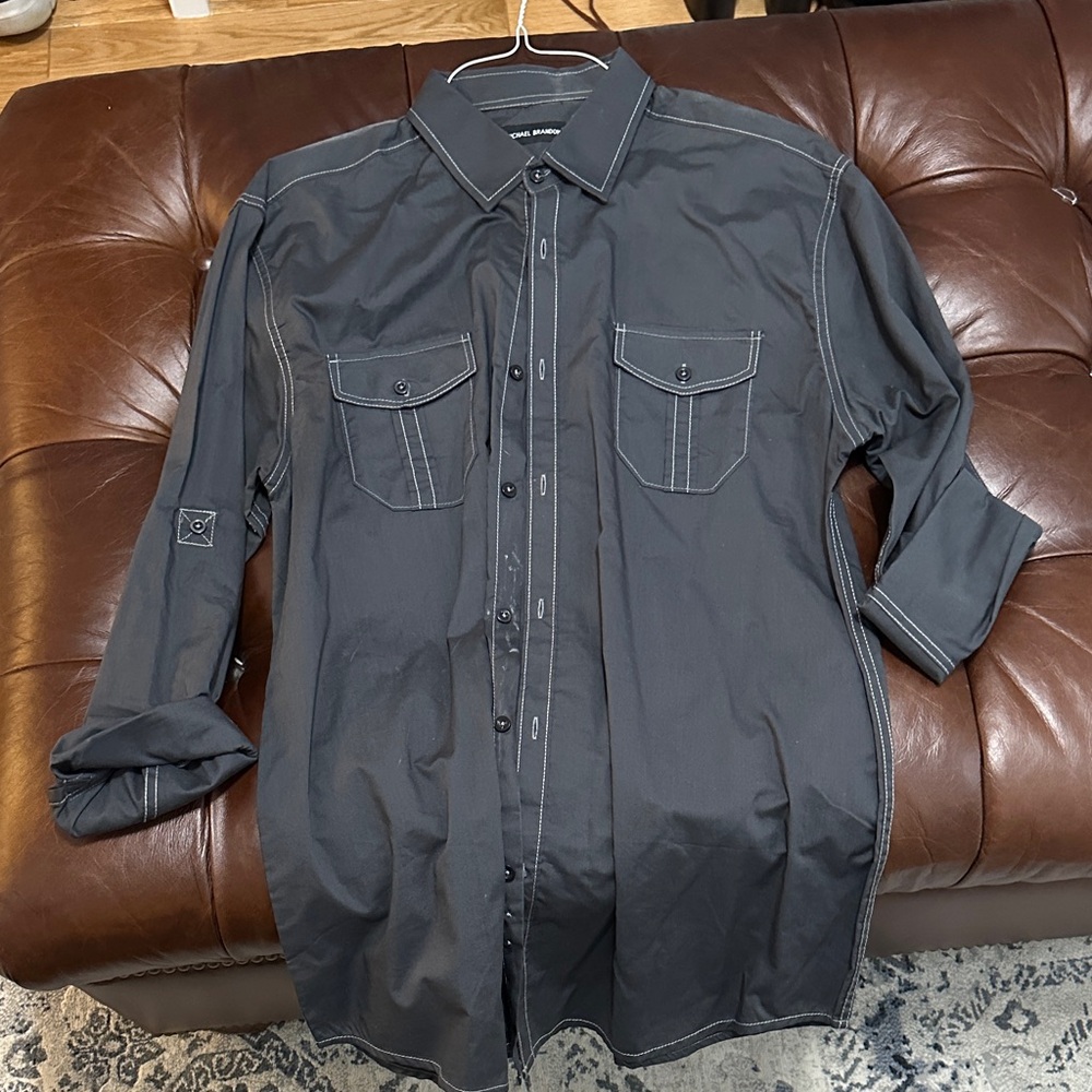 Michael Brandon Charcoal Shirt with Light Stitching